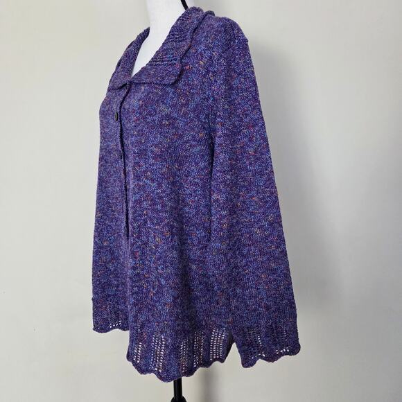 NWT CJ Banks 2X Cardigan Sweater Button Scalloped Long Sleeve Collar Purple - Picture 3 of 16